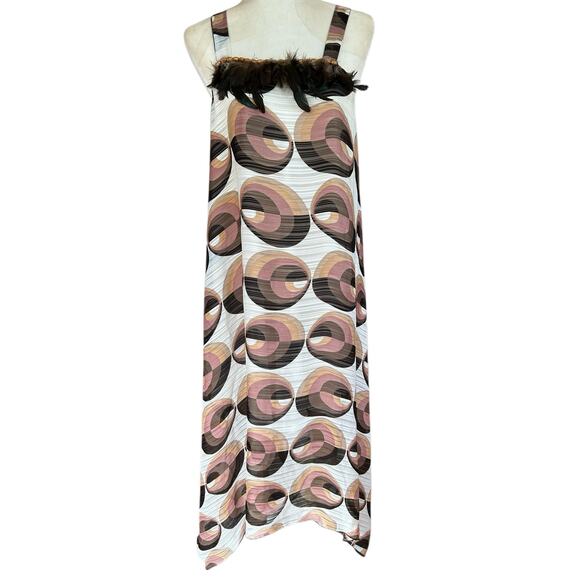 Adrienne Bui Boho Dress Medium Beaded Feather Asymmetric Indie Hippie Mod Resort - Picture 1 of 14